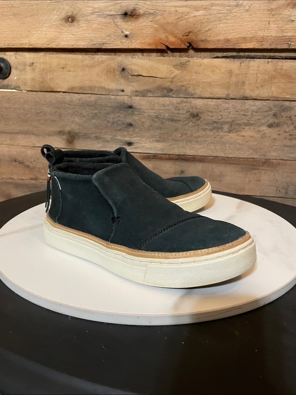 Toms Green Suede Slip-On Loafers with White Rubber Sole